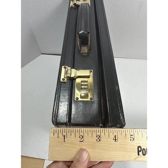 LEATHER PRESTO Attache Business BRIEFCASE Locking Hard Case Vintage Extend Black - Picture 11 of 13